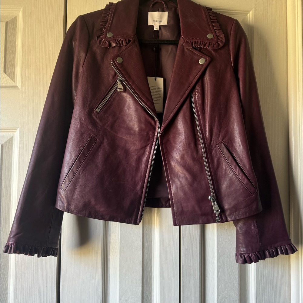 Cinq à Sept Deep Burgundy Leather Jacket